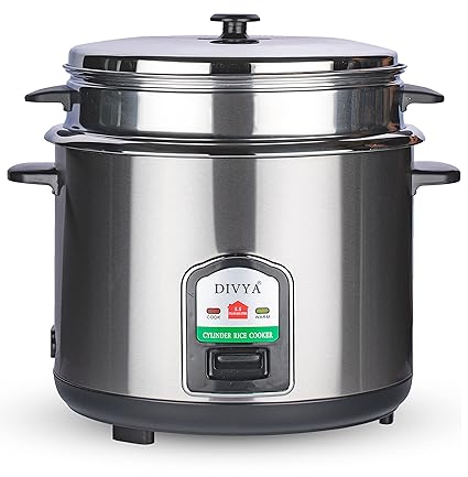 DIVYA Stainless Steel 2.8 Liters Cylinder Electric Rice Cooker and Steamer
