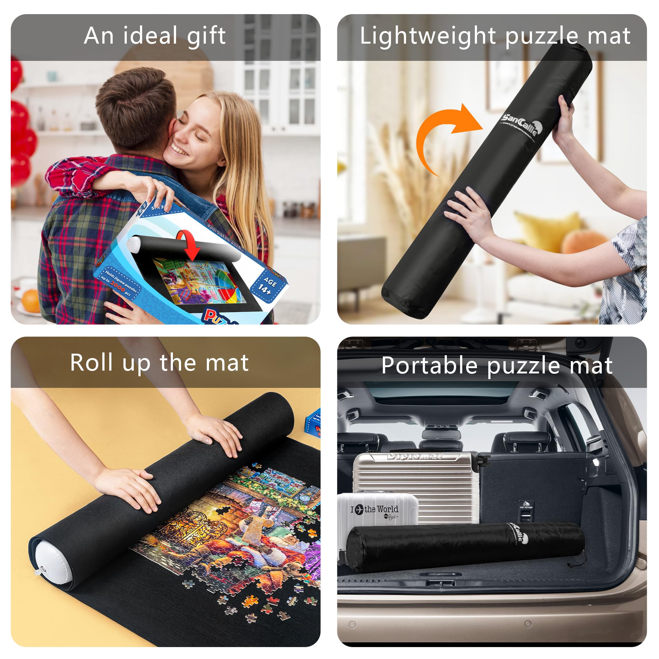 Sancallie Jigsaw Puzzle Mat Roll Jigsaw Storage Felt Mat, Jigroll Up to 2,000 Pieces Jigsaw Puzzle Player, Gift Box with Drawstring Storage Bag, 3 Elastic Band, Hand Pump - Image 3