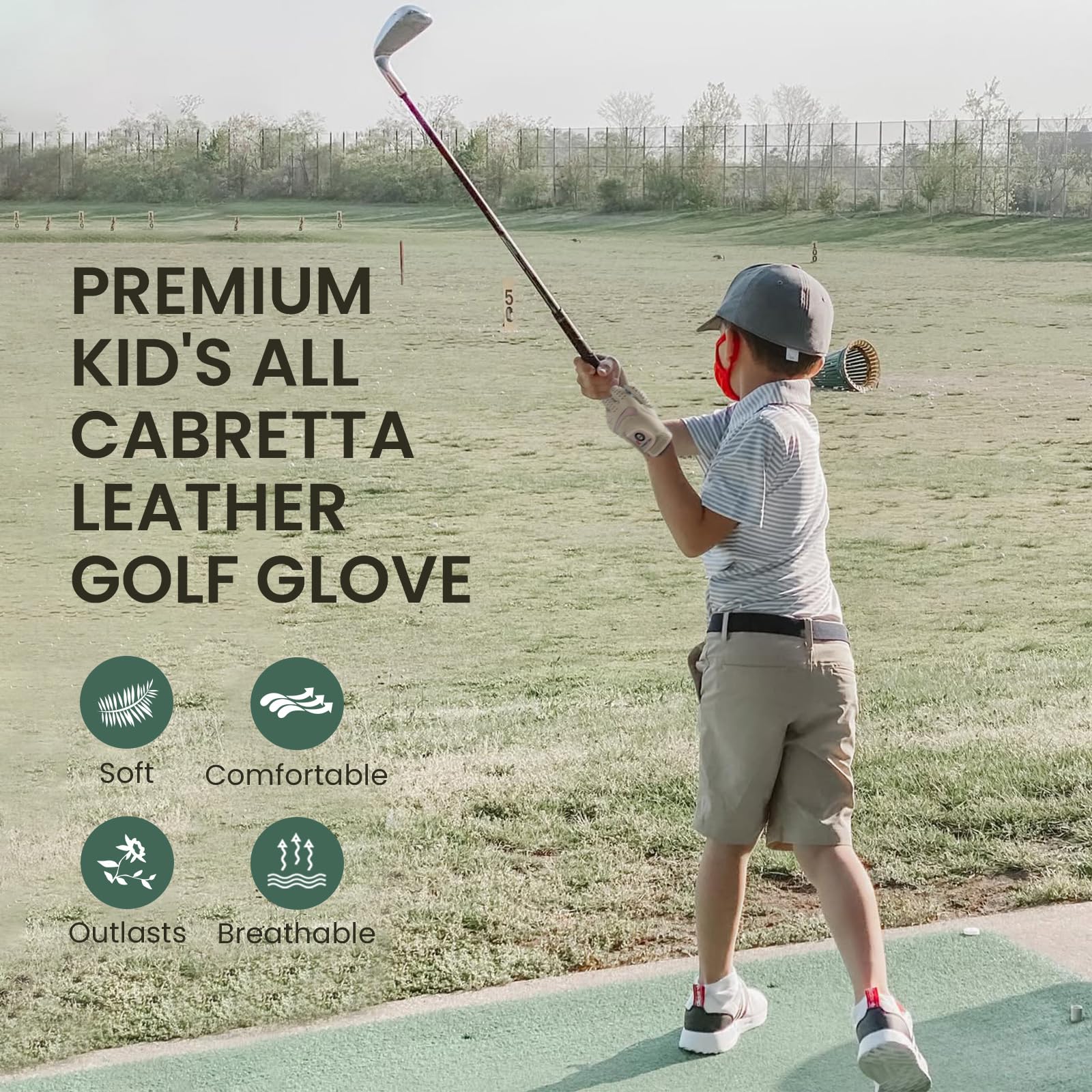 XJBTBA Guantes de Golf Cabretta de Cuero para Mano Derecha o Izquierda, 1 Paquete, Guantes de Golf cómodos y Transpirables para Todo Clima con muñeca elástica para jóvenes, niños y niñas