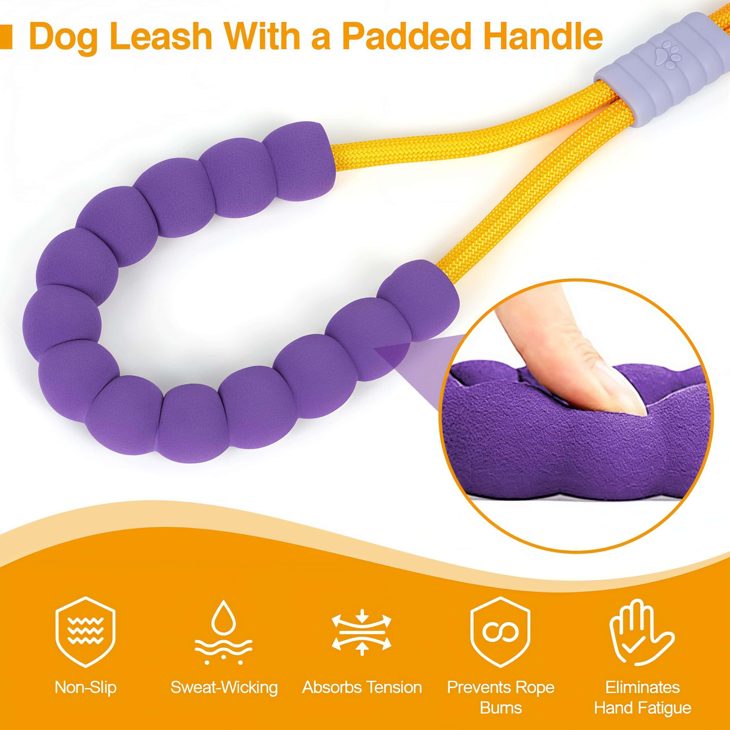 Correa manos libres para perro, mango suave, con 2 asas acolchadas para tráfico, entrenamiento de perros de raza mediana y pequeña, clip de metal giratorio para caminar, trotar y correr a tu perro