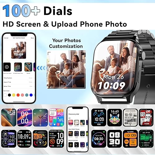 Miniatura 7 de Reloj inteligente para hombres con respuestahacer llamadas, pantalla HD de 1.85 pulgadas, reloj rastreador de fitness con resistente al agua, 100