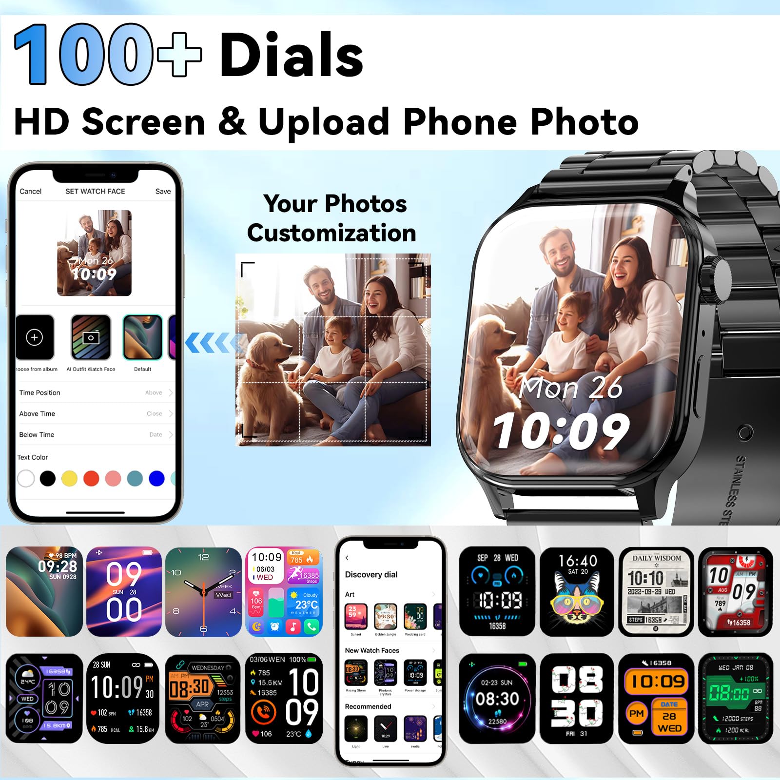 Smartwatch Uomo Donna con 2 Cinturini, 1.85" Orologio Digitale con Rispondi/Effettua Chiamate, 100+ Modalità Sportive Fitness Tracker con Monitoraggio del Sonno/Contapassi per IOS/Android
