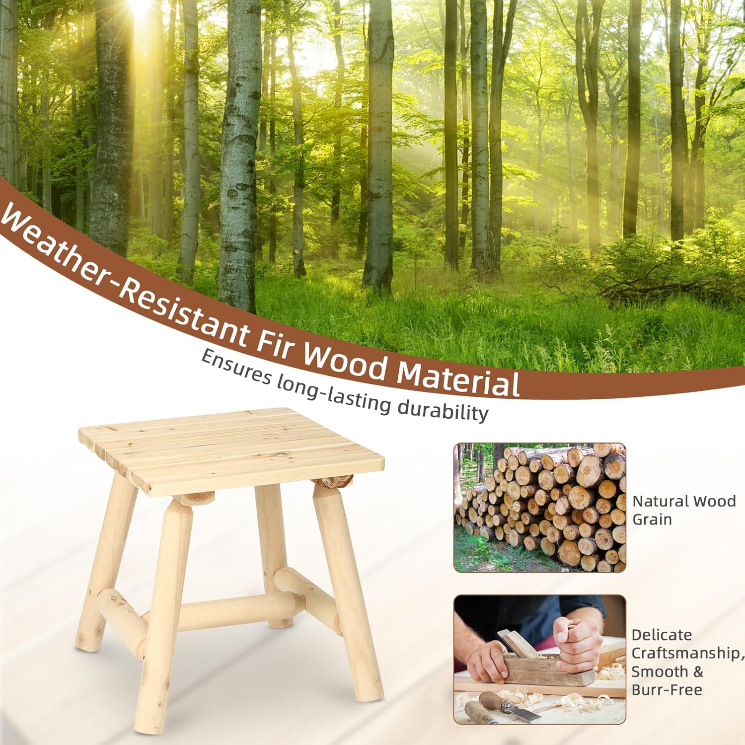 HOMEDIARY Wooden Adirondack Log Side Table, Cedar Wood Outdoor Square End Table w/Slatted Tabletop, Oversize 19.5” Indoor Outdoor Patio Side Coffee Table for Garden Patio Backyard Porch, Carbonized