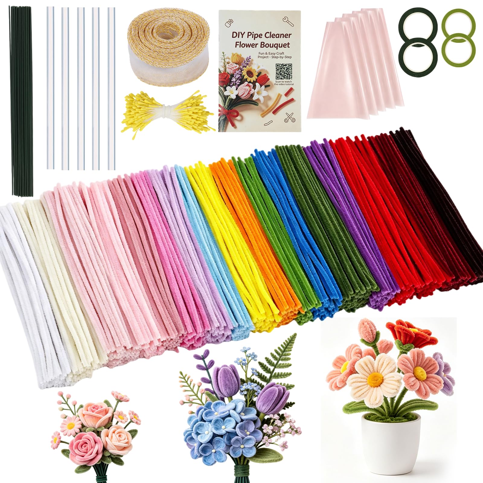Set di 1000 scovolini per pipe, per fai da te, 18 colori