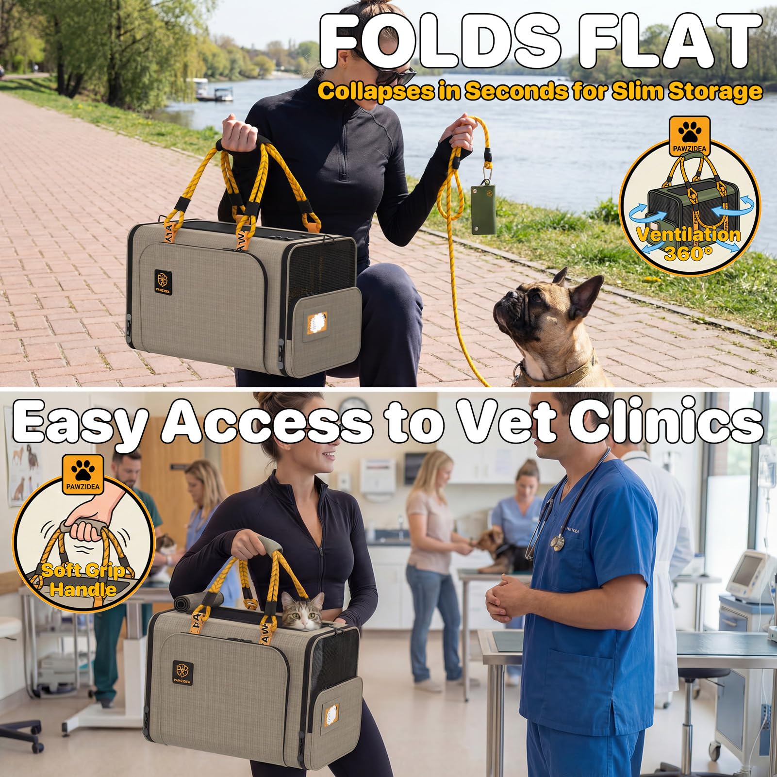 PAWZIDEA Expandable Pet Carrier, 18×11×11 TSA Airline Approved Small Dog Carrier up 18 lbs, Top-Load Cat Carrier for 2 Cats Under Seat, Collapsible Soft-Sided Puppy Travel Bag, Seatbelt Loops, ID Card - image 8
