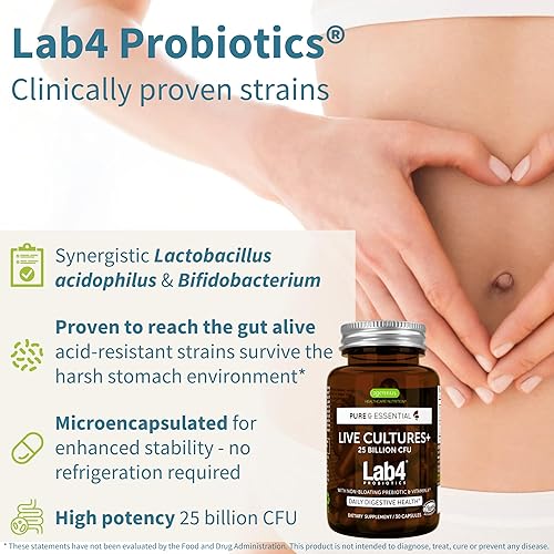 Miniatura 2 de Live Cultures+ Probióticos Lab4 + enzimas digestivas avanzadas y betaína HCl paquete vegano, apoyo completo para la salud digestiva con 25 mil