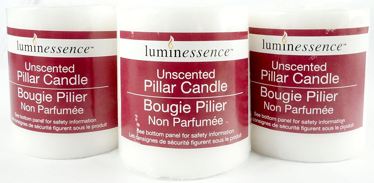 Luminessence(tm) Unscented Pillar Candles, 3 Pillar Candles in Each