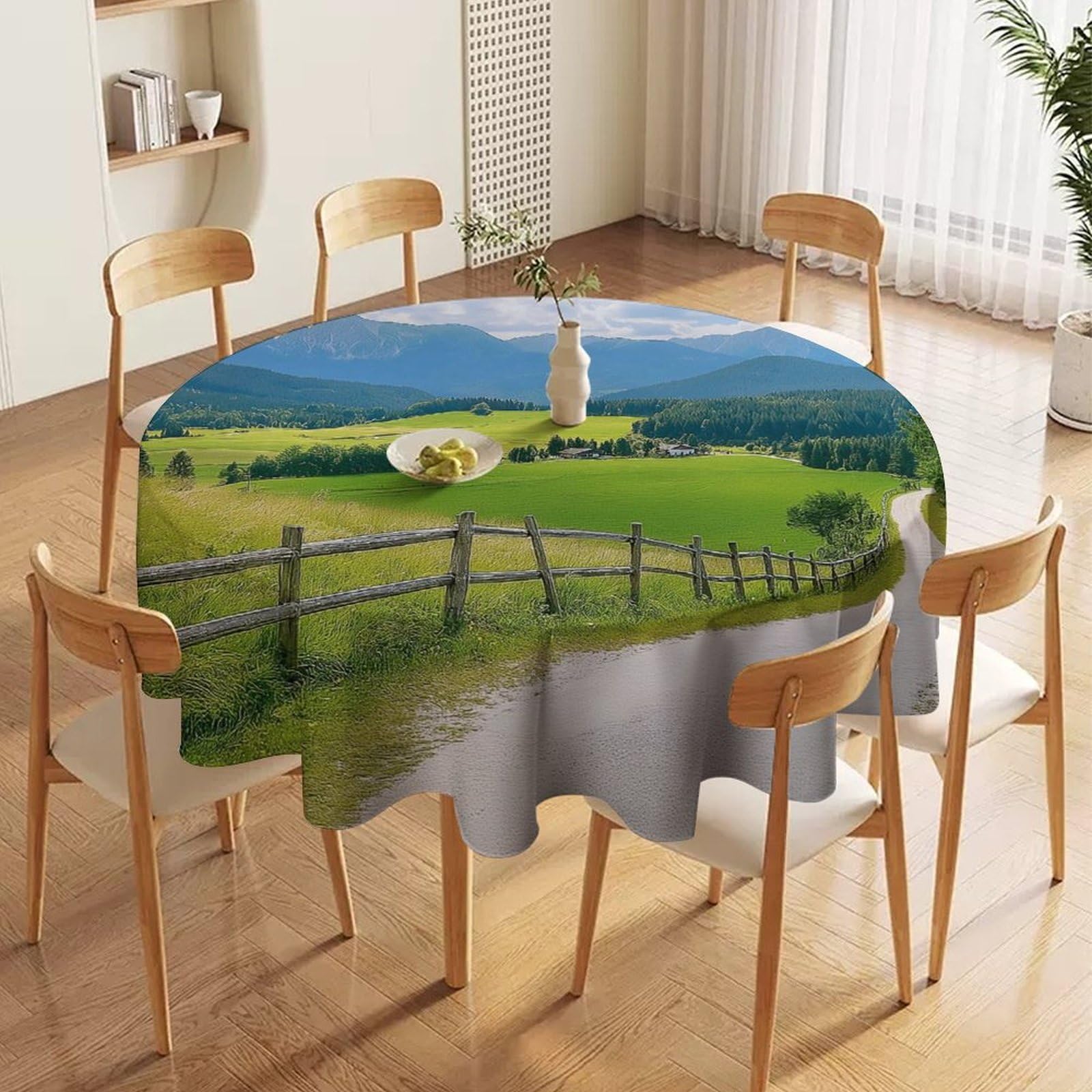 ORDOBO Round Table Cover -Green Grassland Print Home Table Cover For Dinner Kitchen Holiday Outdoors Protect Table Waterproof Dust-Proof Decoration 152X152Cm