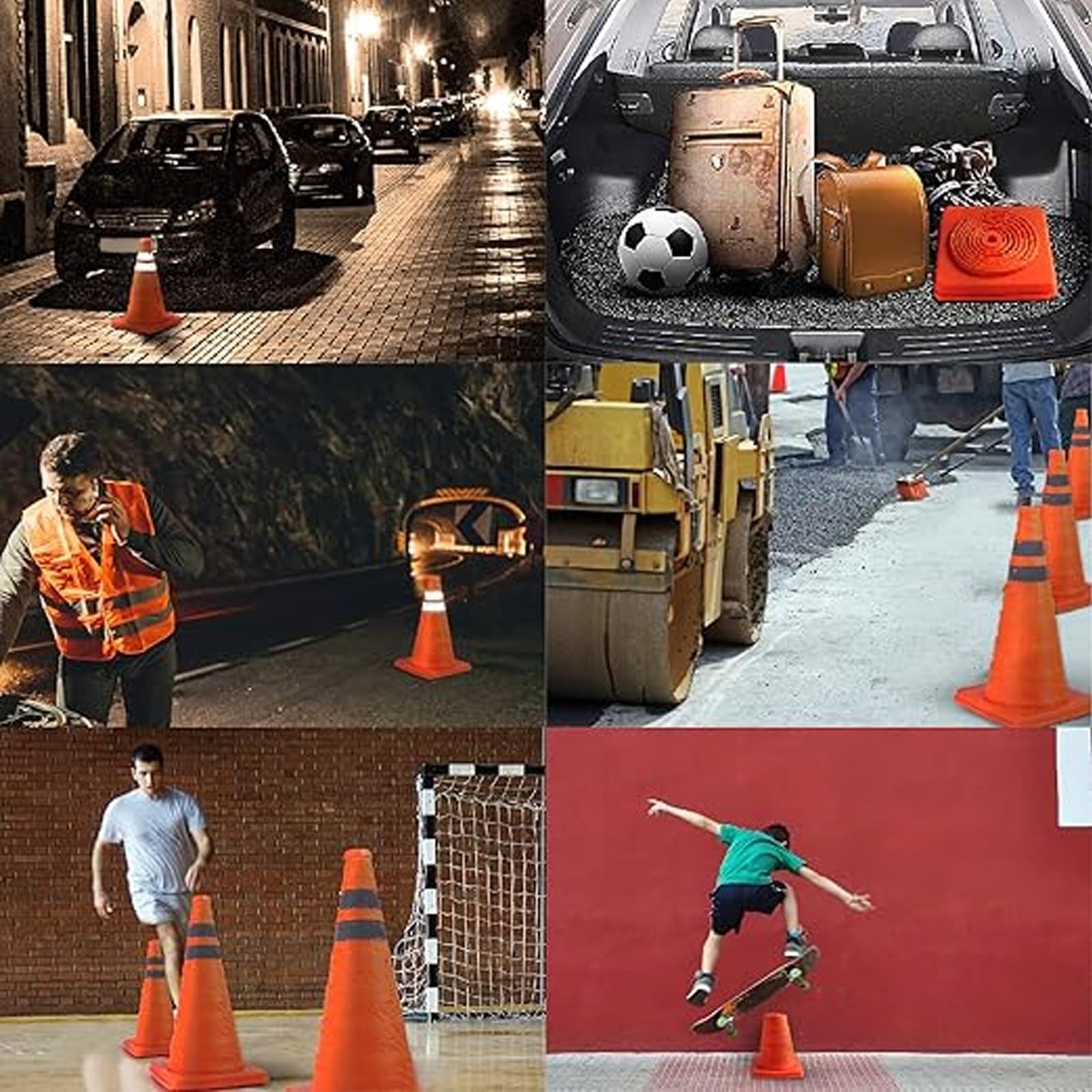 Cône de Signalisation, Plot de Chantier, Cônes de Sécurité Routière Pliables, Cônes Polyvalents avec Collier Réfléchissant, Cônes de Stationnement for le Stationnement Routier, Pratique de la Conduite