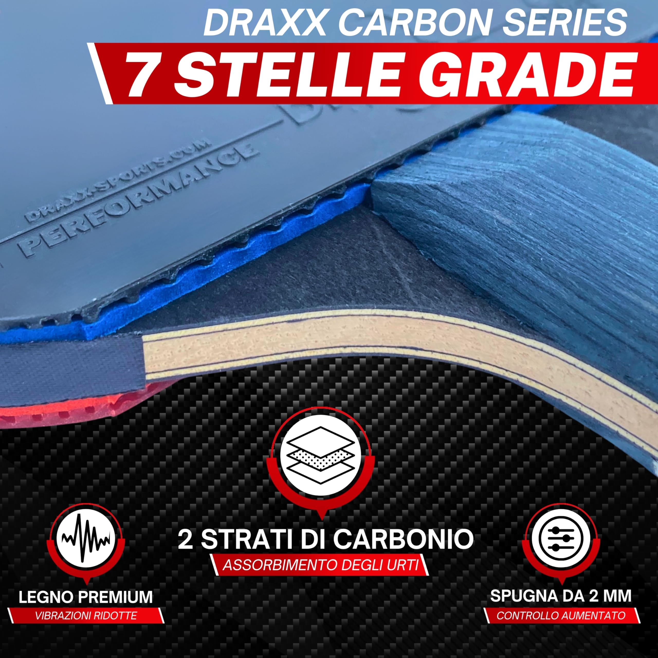 Racchette da ping pong Carbon Series | Intermedio - avanzato | Principiante e professionista | Custodia protettiva rinforzata | Allenamento e competizione