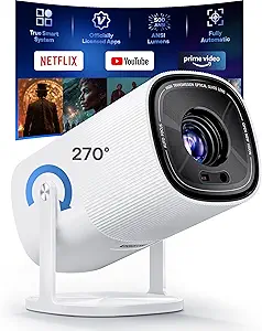 【Built-in Officially-Licensed Apps & 500 ANSI Lumens & Full Automatic】BoldEver 2026 Upgraded Mini Smart Projector with WiFi 6 and Bluetooth, 270° Adjustable Stand, 4K Movie Projector Indoors Outdoors