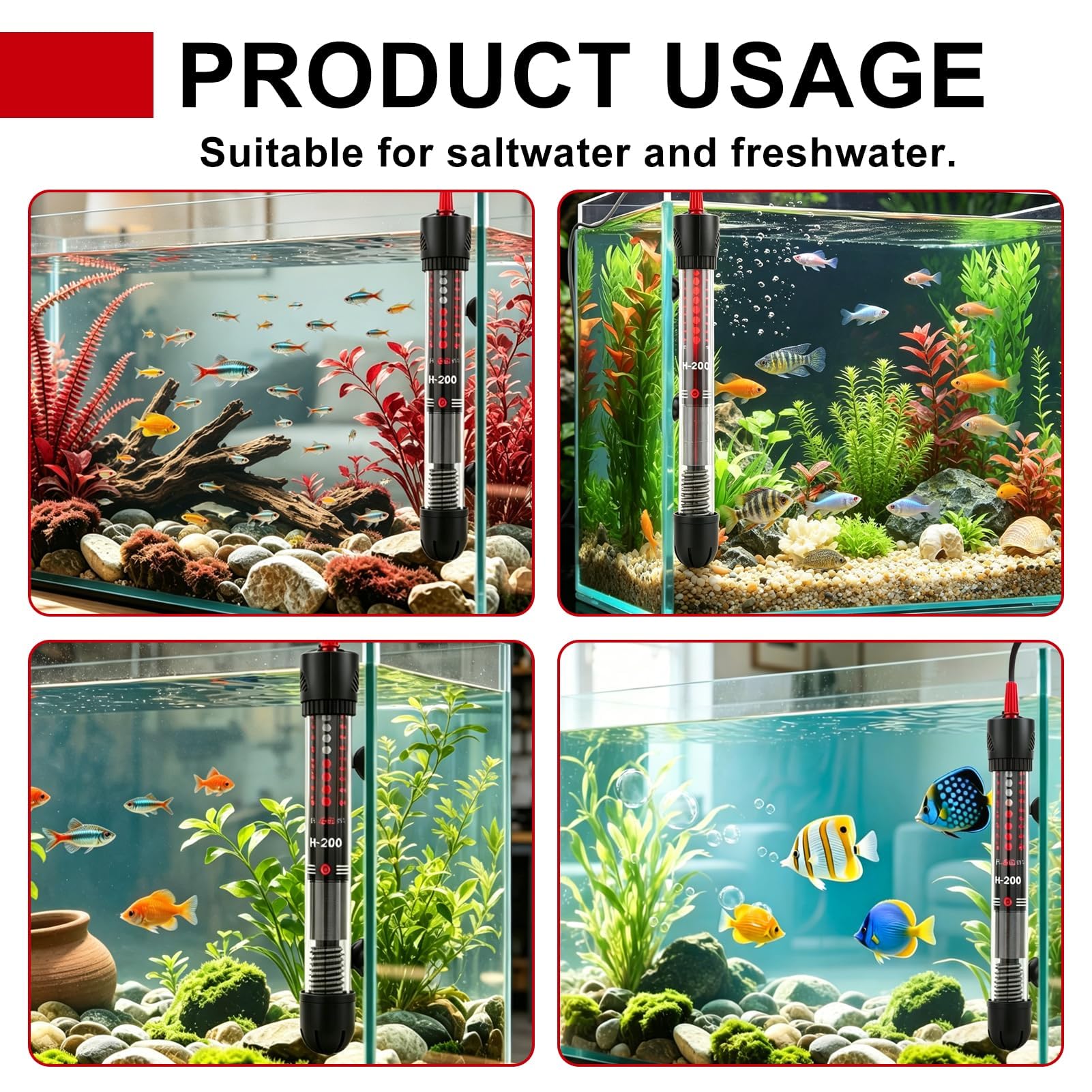 Puissant Chauffage d’Aquarium Submersible 50W avec Thermostat Réglable 20-34℃ pour Poissons et Tortues, Compact et Sécurisé avec Ventouse, Verre de Quartz Résistant pour Réservoirs 10L à 60L