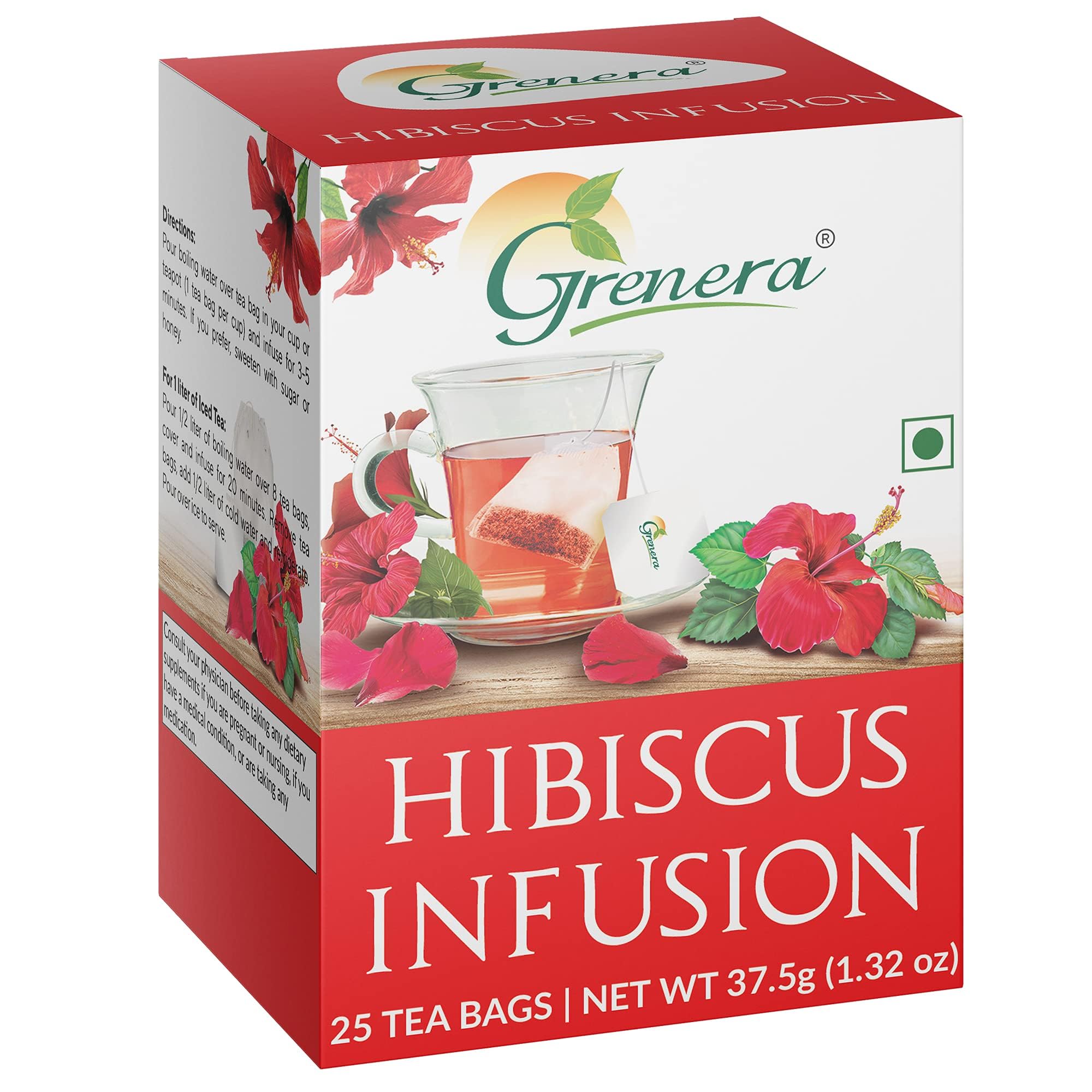 GRENERA Hibiscus Flower Tea 25 Dips, Made With Real Hibiscus Petals, Delicious Red Tea For Sugar And High Blood Pressure Control, Hair Growth, Caffeine Free Infusion - Hibiscus, 37.5 Gram (B0BX98QSHX) Amazon Price History, Amazon Price Tracker