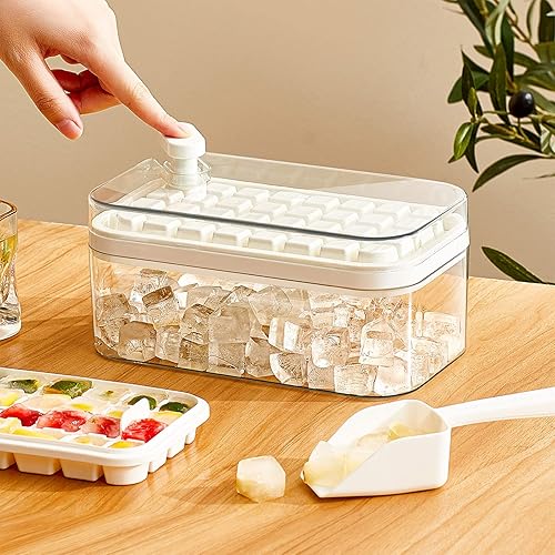 Miniatura 2 de Bandeja para cubitos de hielo con tapa y cuchara, moldes cuadrados para cubitos de hielo con caja de almacenamiento, bandejas de hielo para