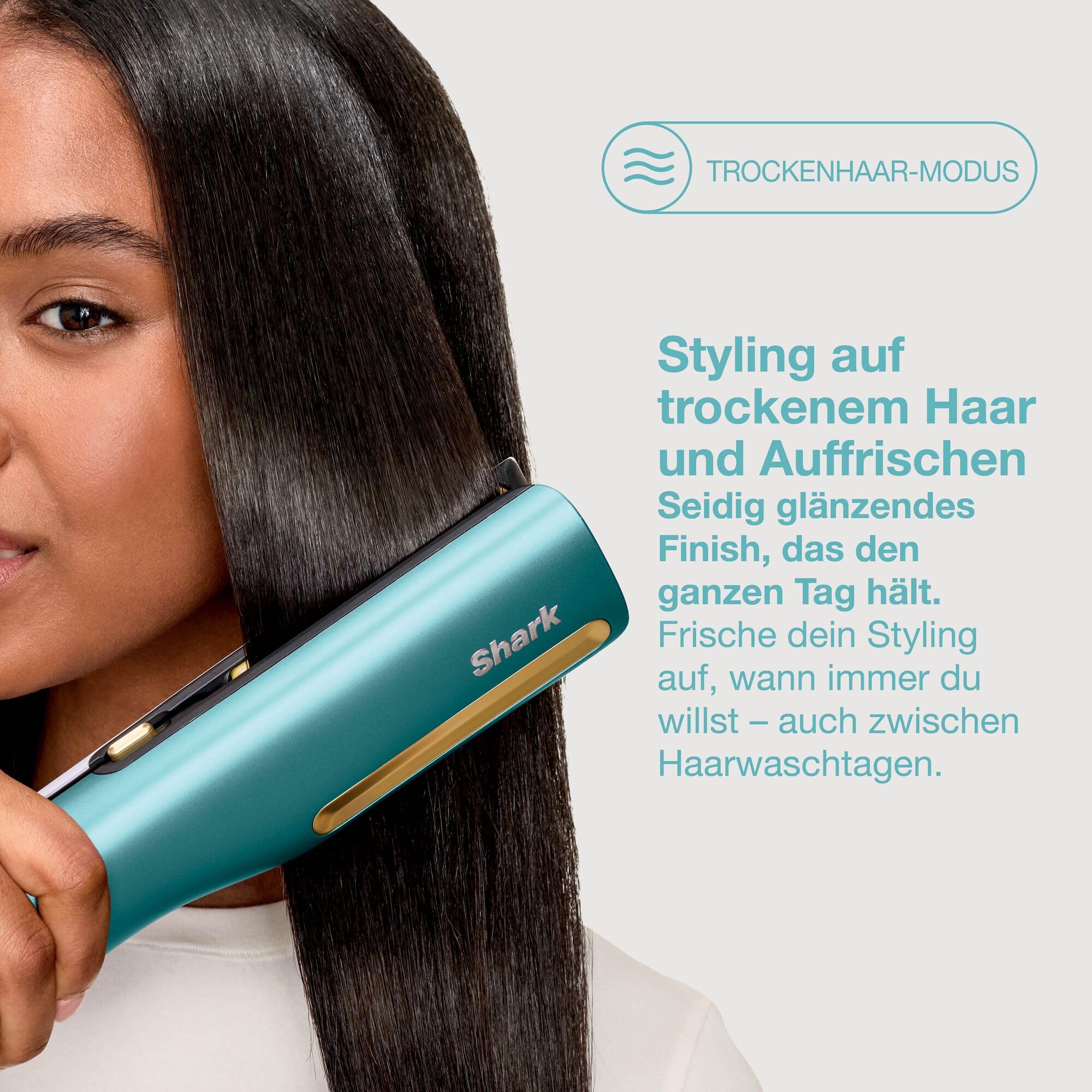 Shark SilkiPro Straight Glätteisen + Haartrockner in einem mit hitzebeständiger Aufbewahrungsbox – Turquoise Wave [HT401EUBL]