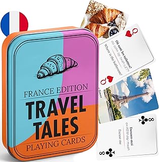 Travel Tales Playing Cards – France Edition - Learn French Travel Phrases Through Play - Elegant Tin, Real Photograp...
