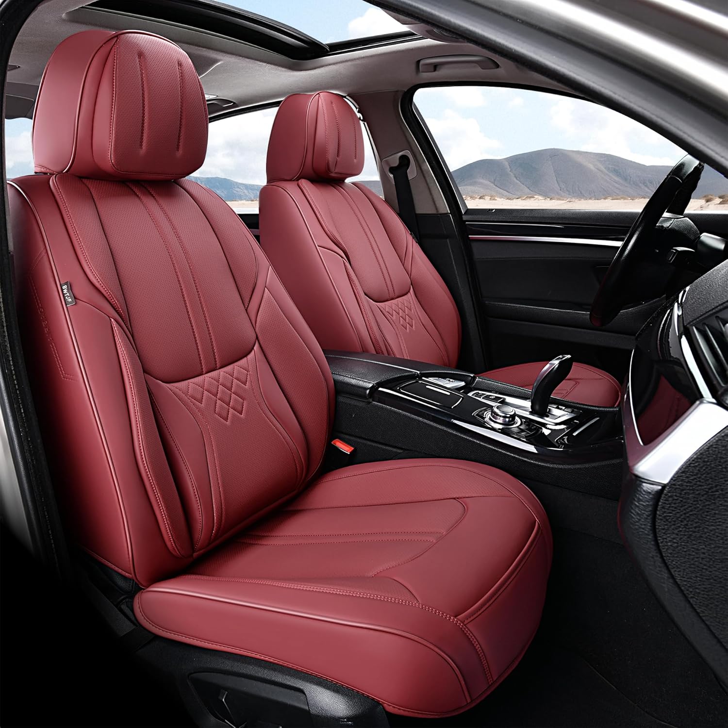 Front Seat Covers, Universal Seat Covers for Cars 2 Pieces, Waterproof Leatherette Auto Seat Protectors Car Interior Accessories, Car Seat Cushions Fit for Most Sedans SUV Pick-up Truck, WineRed