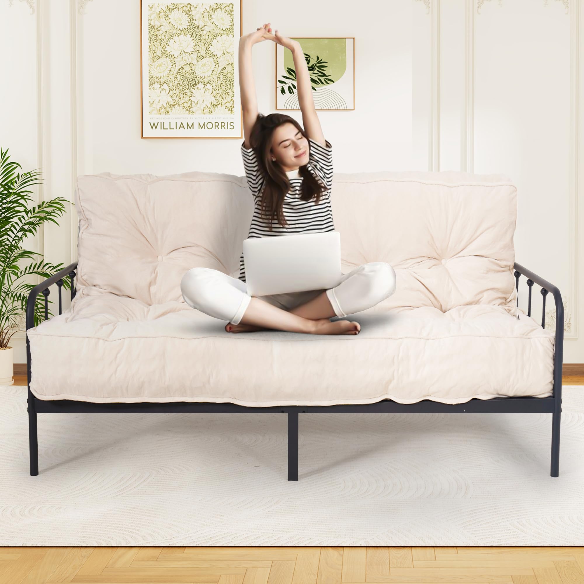 DHMAKER 8-inch Futon Mattress Queen Size, Thick Futon Sofa Couch Bed Foldable Floor Sleeping Pad for Adults, Portable Floor Bed Mattress, Velvet