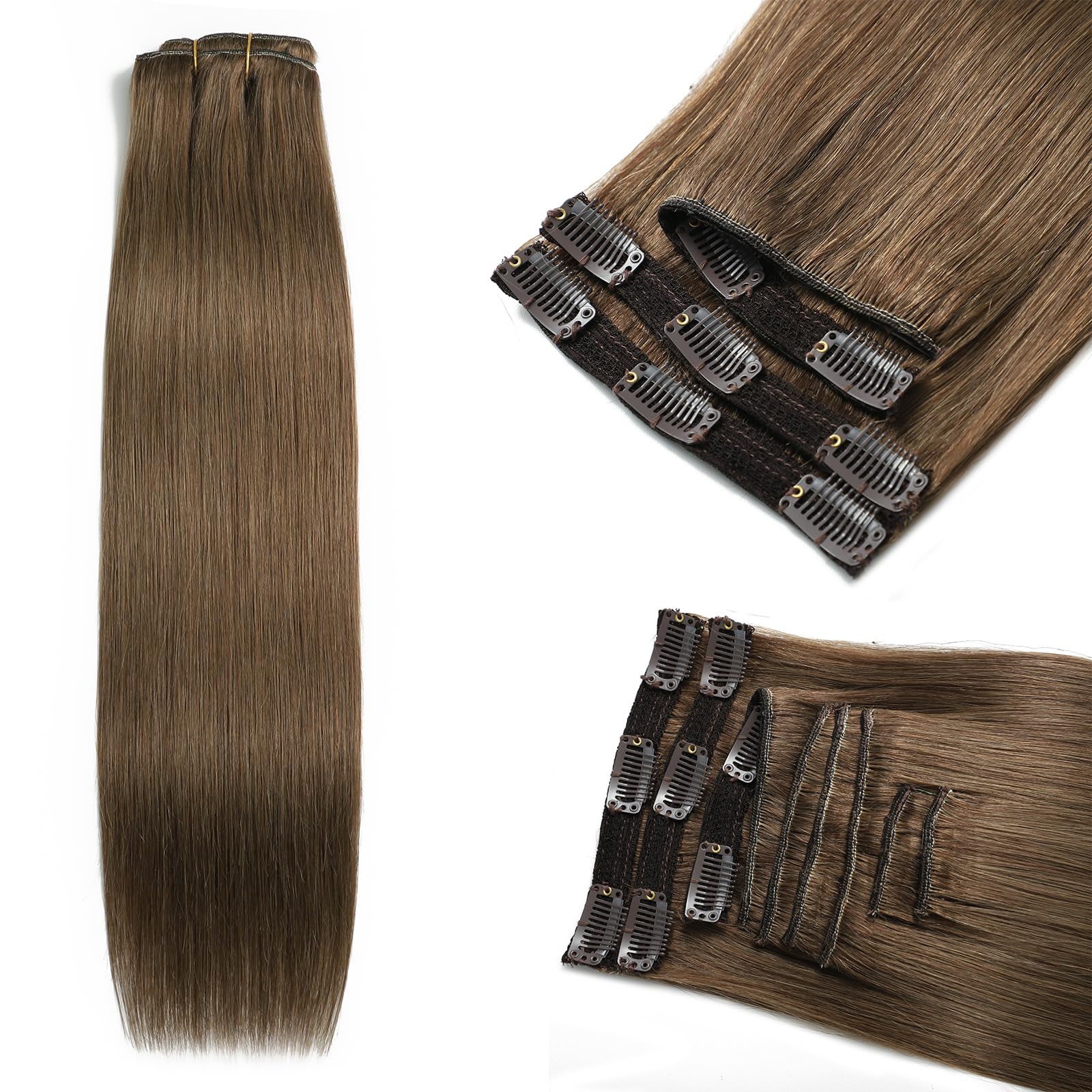 Hell Aschblond Clip in Extensions 9A Echthaar 15#, Human Hair 100% Remy Tressen Haarverlängerung 8pcs Glatt mit Clips 22inch/55cm
