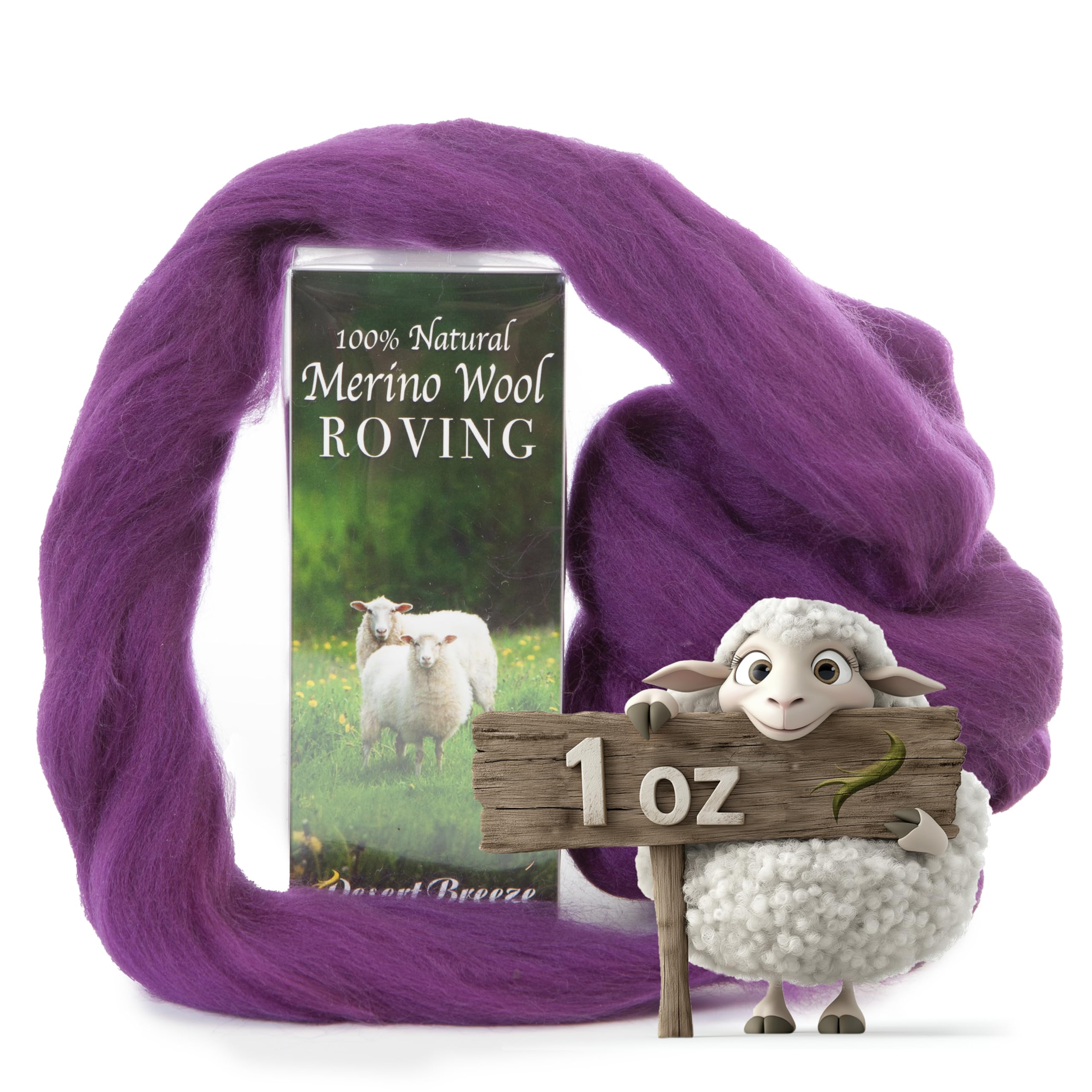 Desert Breeze Distributing 100% Natural Merino Wool Roving - Premium Combed Top Merino Roving Wool - Tapestry, Spinning, Wet Felting & Needle Felting