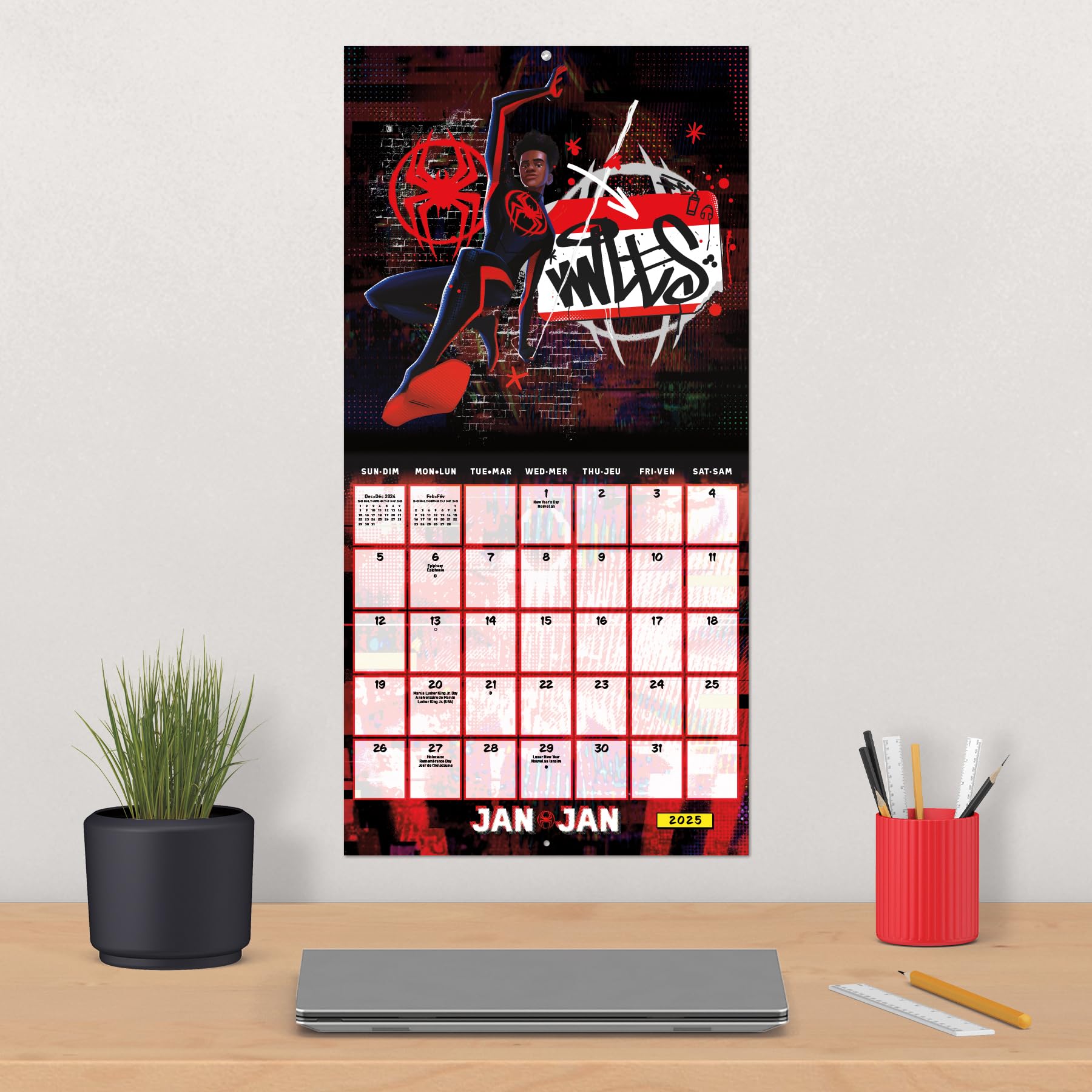 Calendario de pared 2025 Marvel Spider-Man: Beyond the Spider-Verse (francés bilingüe) (edición en inglés y francés)