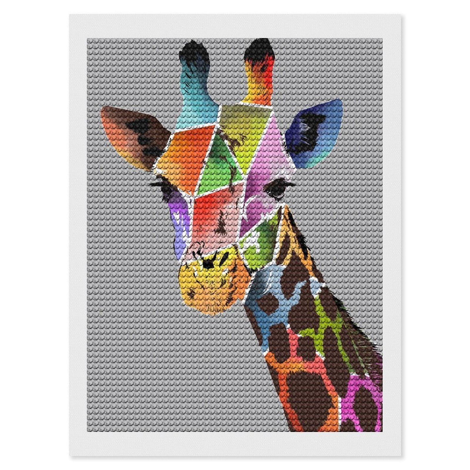 Junmoney Giraffe(4) Diamond Painting Canvas Set 12"x16", for Adults, Sparkling Round Gems, Thoughtful Handmade Gift, Modern Decor
