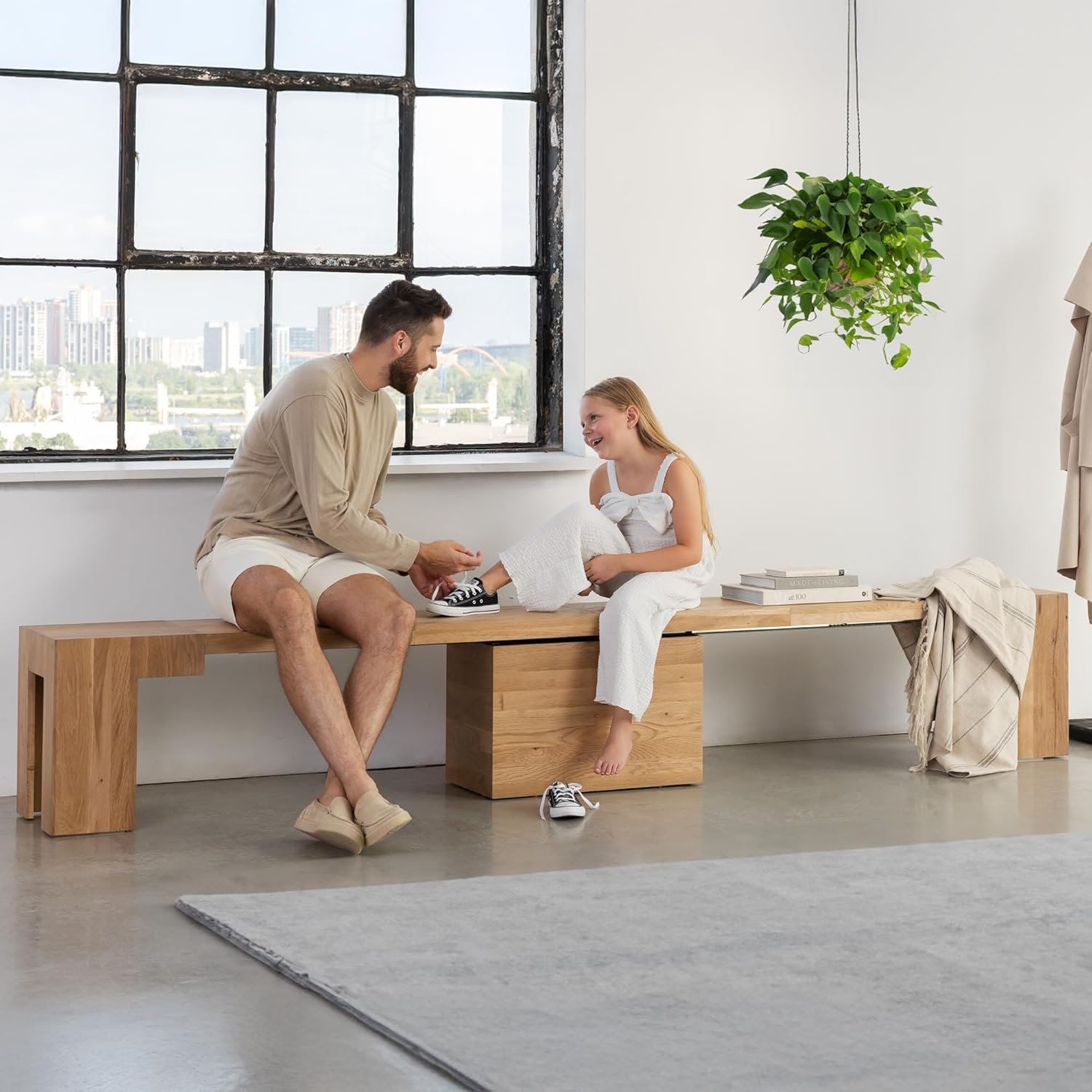 Transformer Table - Extendable Dining Bench, Solid Wood Expandable Seating 1–6, Multifunctional Dining Bench with Integrated Storage, Modern Farmhouse Wood Bench, Natural