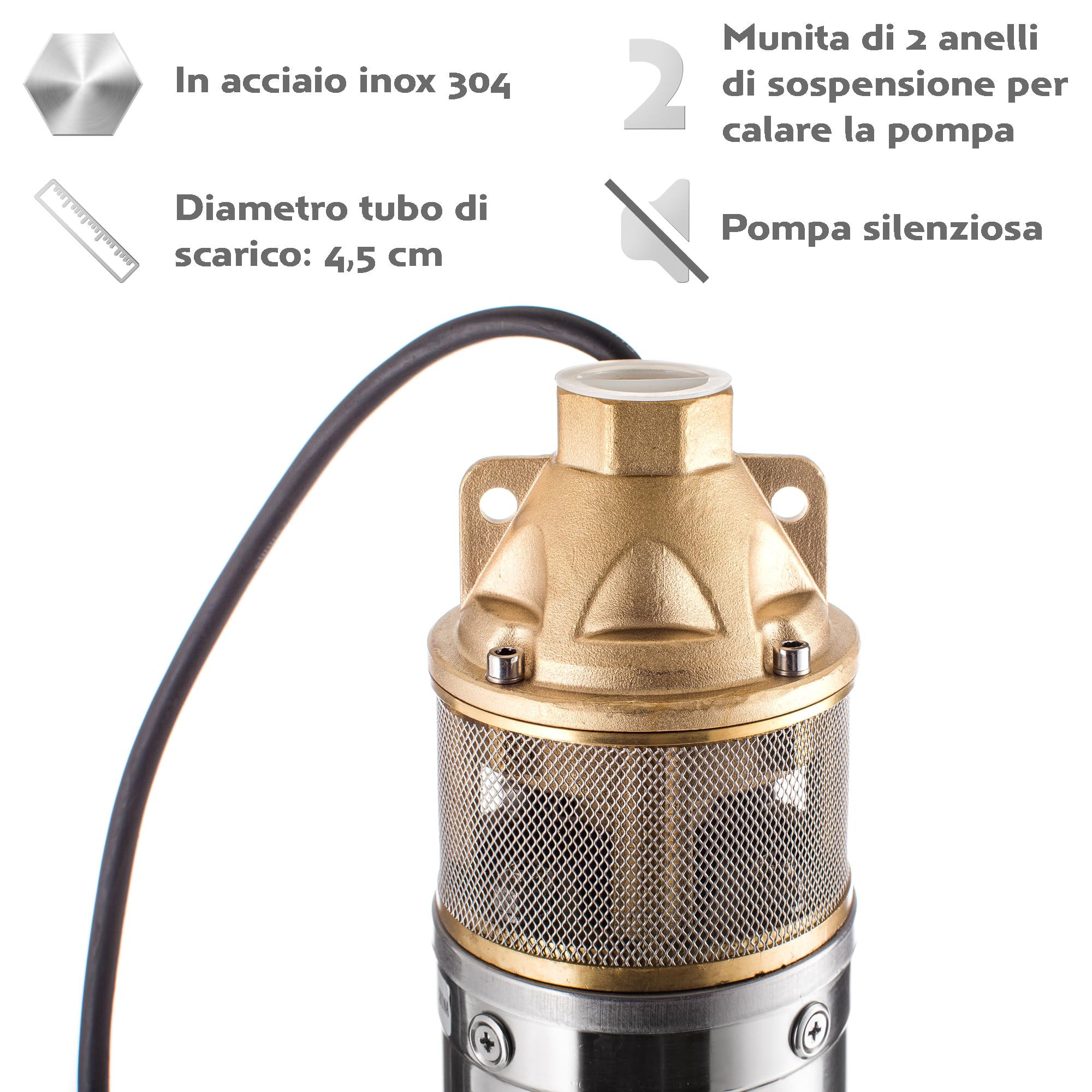 TIGMIG Pompa Sommersa Per Pozzi 750 W, 10m, Portata Max 2700 litri/h, Acciaio Inox 304, Protezione IP68, Pompa Immersione Sommergibile, Pozzi Profondi, Terreni Agricoli, Irrigazione, Drenaggio Cantine