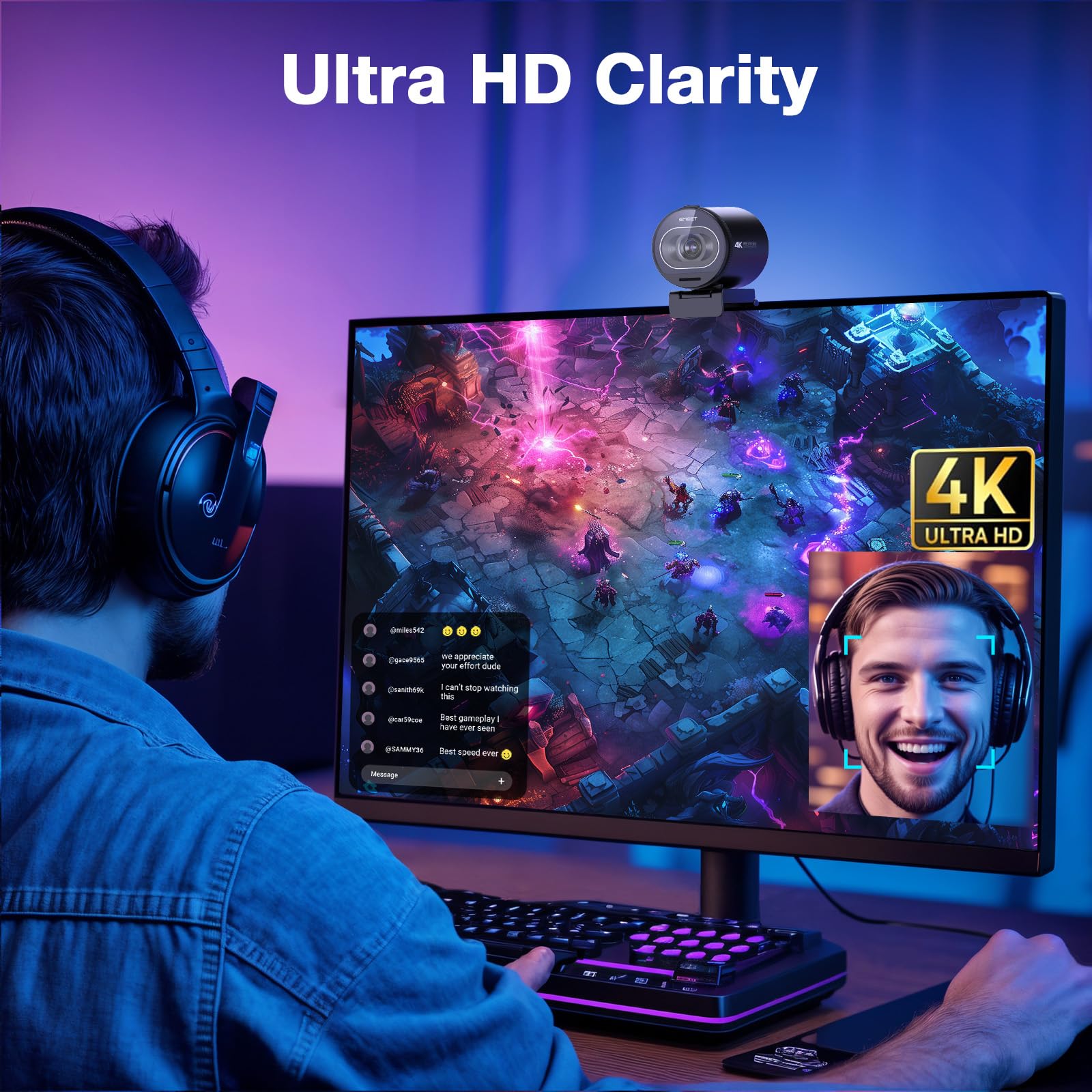 EMEET S600 4K Webcam for Streaming - Sony 1/2.55'' Sensor, PDAF Autofocus, 1080P@60FPS, 2 Noise Reduction Mics, Built-in Privacy Cover, 73° FOV, Streaming Camera for Live Commerce/Gaming/Beauty: S600 4K Sony Sensor PDAF 60FPS with Tripod