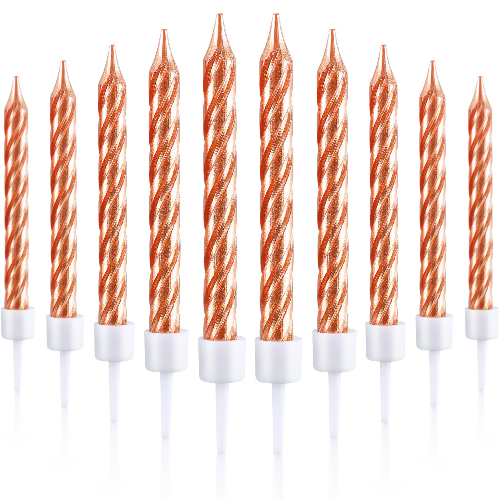 Blulu Rose Gold 50 Pcs Spiral Birthday Candles Metallic Cake Candles With Holders For Birthday Cake, Cupcake & Party Decorations, Bulk Candle For Wedding, Baby Shower