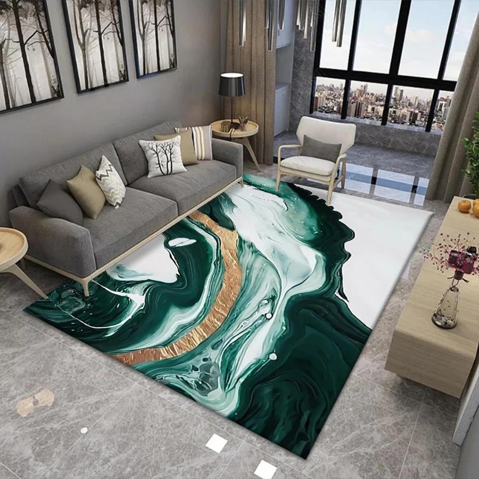 Tapis art abstrait marbre 60x100cm résistant et polyvalent pour salon et chevet