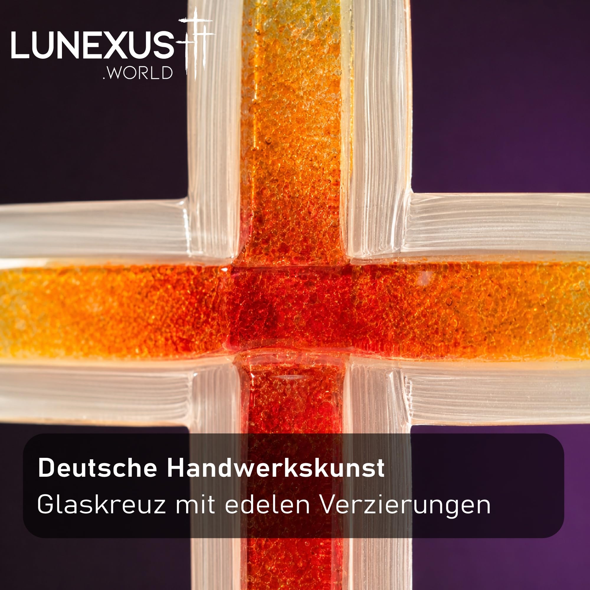 Lunexus Szklany Krzyż Ścienny z Kryształowego Szkła, 20,5 cm,