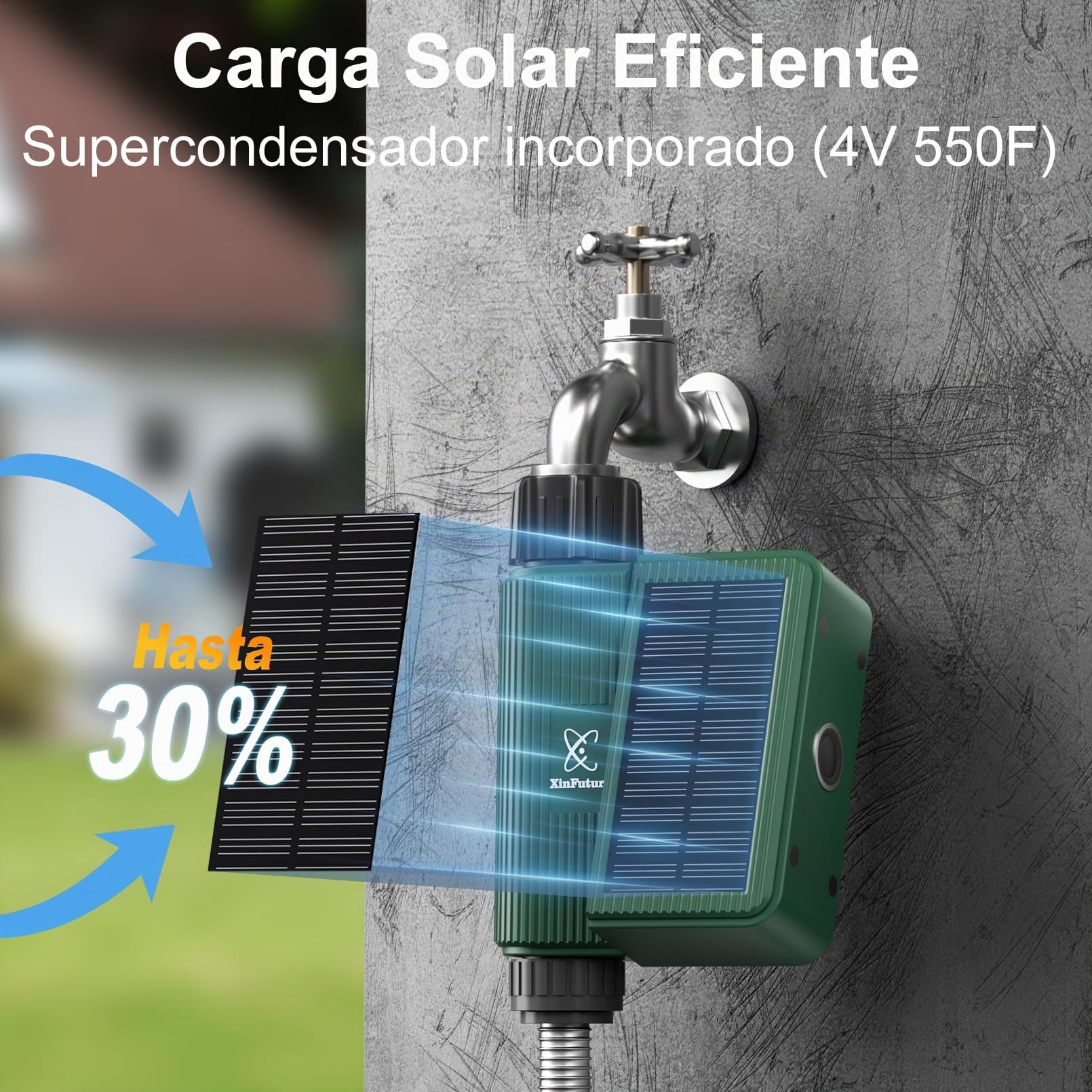 Programador de Riego Solar, Programador Riego Automatico WiFi, Temporizador Riego pour Jardín, Riego Programado y Racionado, Fácil Instalación, Mando a Distancia, Compatible con Alexa para Patio
