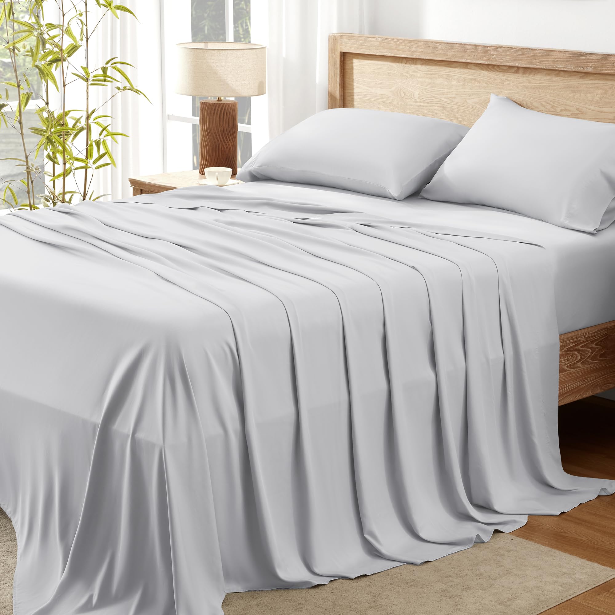 Andency Light Grey King Sheets Set 100% Viscose Derived from Bamboo