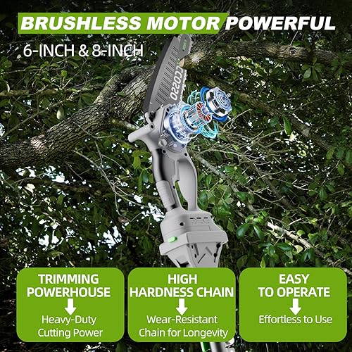 Miniatura 4 de Sierras de poste eléctricas 3 en 1 para poda de árboles, mini motosierra inalámbrica de 6 y 8 pulgadas con poste de extensión, motor sin escobillas
