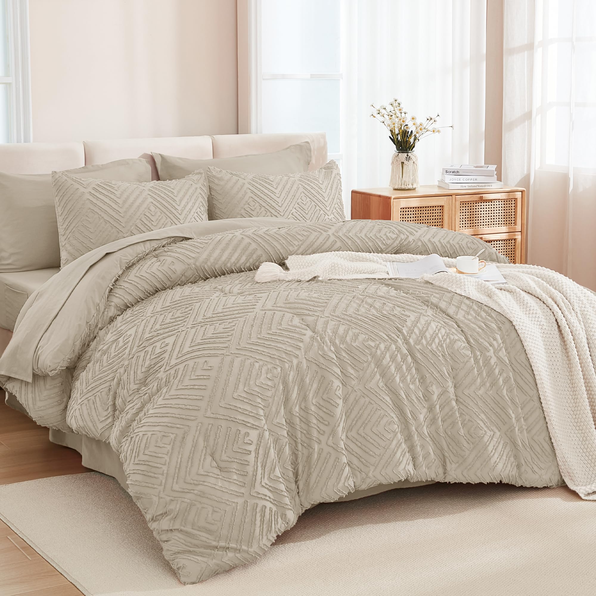 Photo 1 of Andency King Size Comforter Set, Oatmeal, 7 Pieces