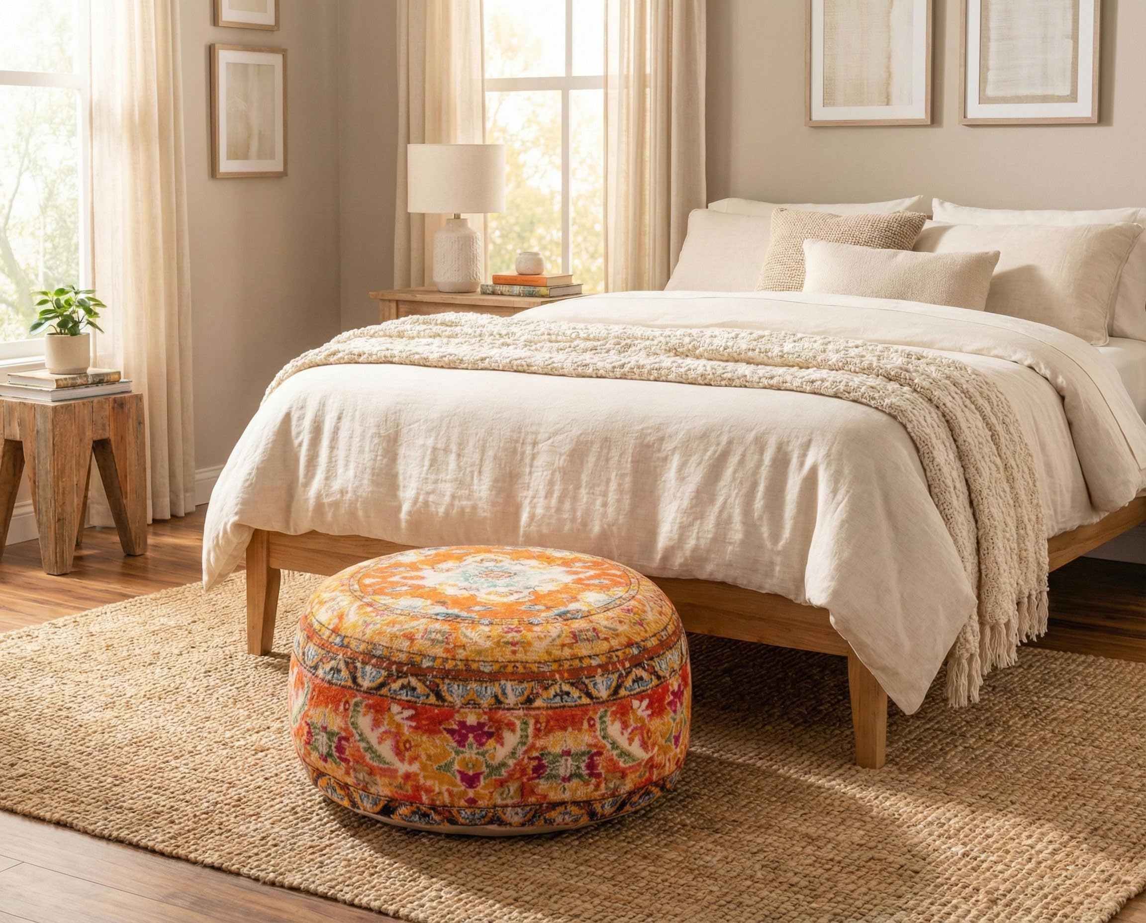 Mandala Life ART Funda de cojín de Piso Bohemian Rug - Redonda 60x20 cm - Puf de decoración de habitación Artesanal de Lujo para meditación, Yoga y Boho Chic Funda de Almohada de Piso para Asientos