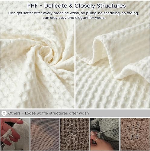 Miniatura 4 de PHF Manta de punto gofre de 100 % algodón, tamaño King de 120 x 120 pulgadas, suave, ligera, transpirable, de gran tamaño, perfecta para verano,