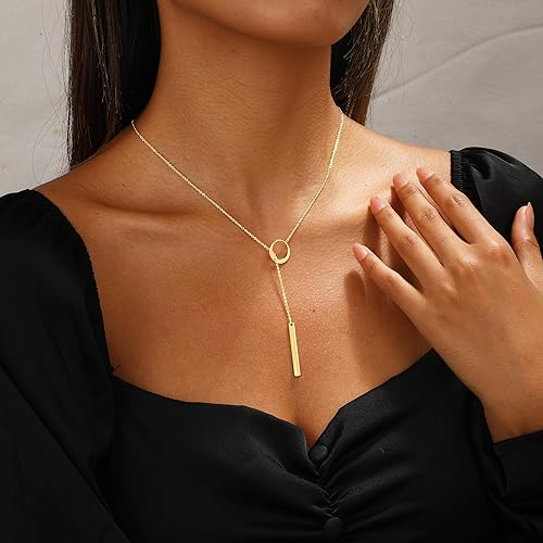 Miniatura 4 de Collar largo de oro para mujer, a la moda, delicado collar de Lariat en capas chapado en oro de 14 quilates, cadena de cuentas en forma de Y, no se