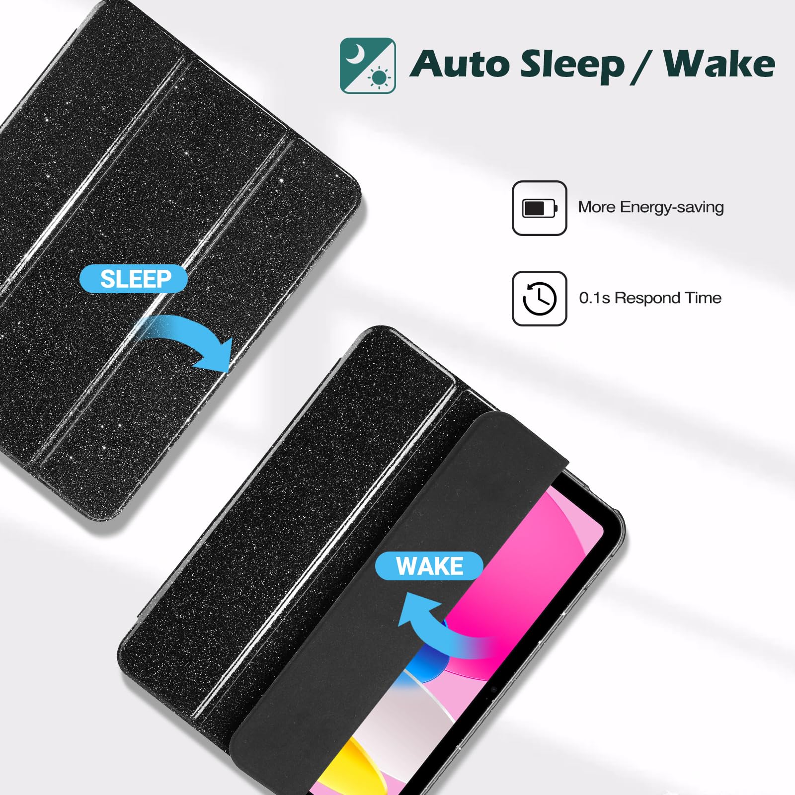 ProCase Cover iPad 11 Generazione A16 11 Pollici 2025/iPad 10 Generazione 10,9 Pollici 2022,Custodia con Portapenna Auto Sonno/Veglia -Glitter Nero