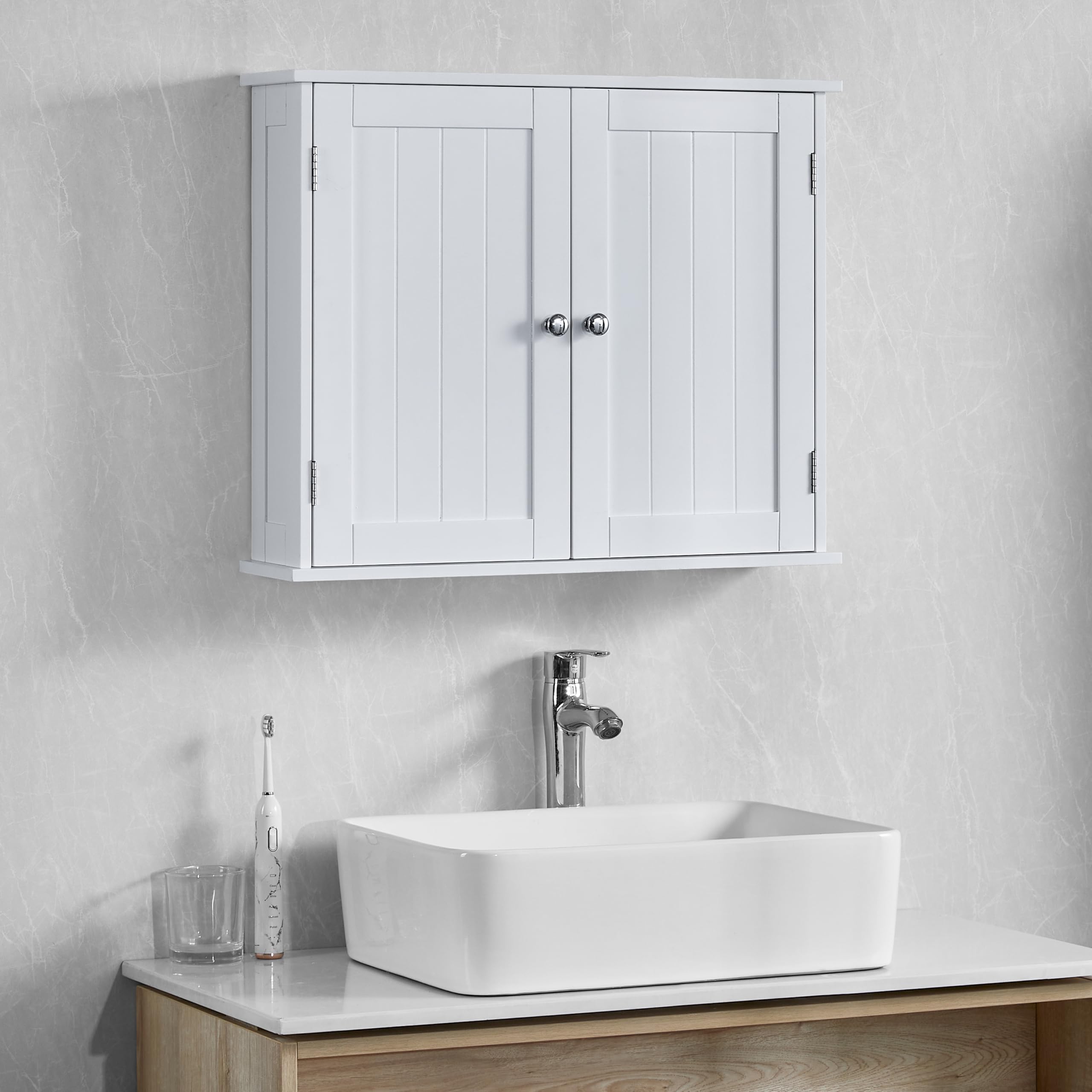 Bath Vida Priano Bathroom Cabinet Double Door Wall Mounted Storage Shelf, White