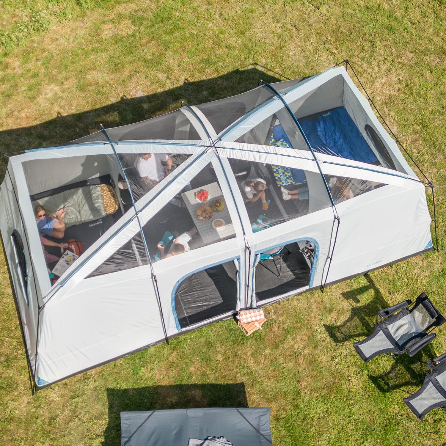 Skandika Tonsberg 5/10 Personen | Camping Zelt mit Single Skin, Meshdach, abnehmbarem Überzelt, Stehhöhe 2 m, eingenähtem Zeltboden, 4000 mm Wassersäule | Großes Familienzelt