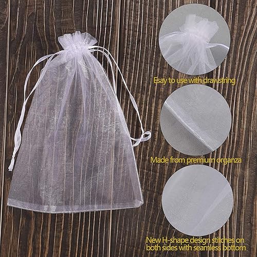 Miniatura 5 de YunKo 50 bolsas de organza de 6 x 9 pulgadas, bolsas de regalo de malla, bolsas de regalo de organza transparente blanca para recuerdos de boda