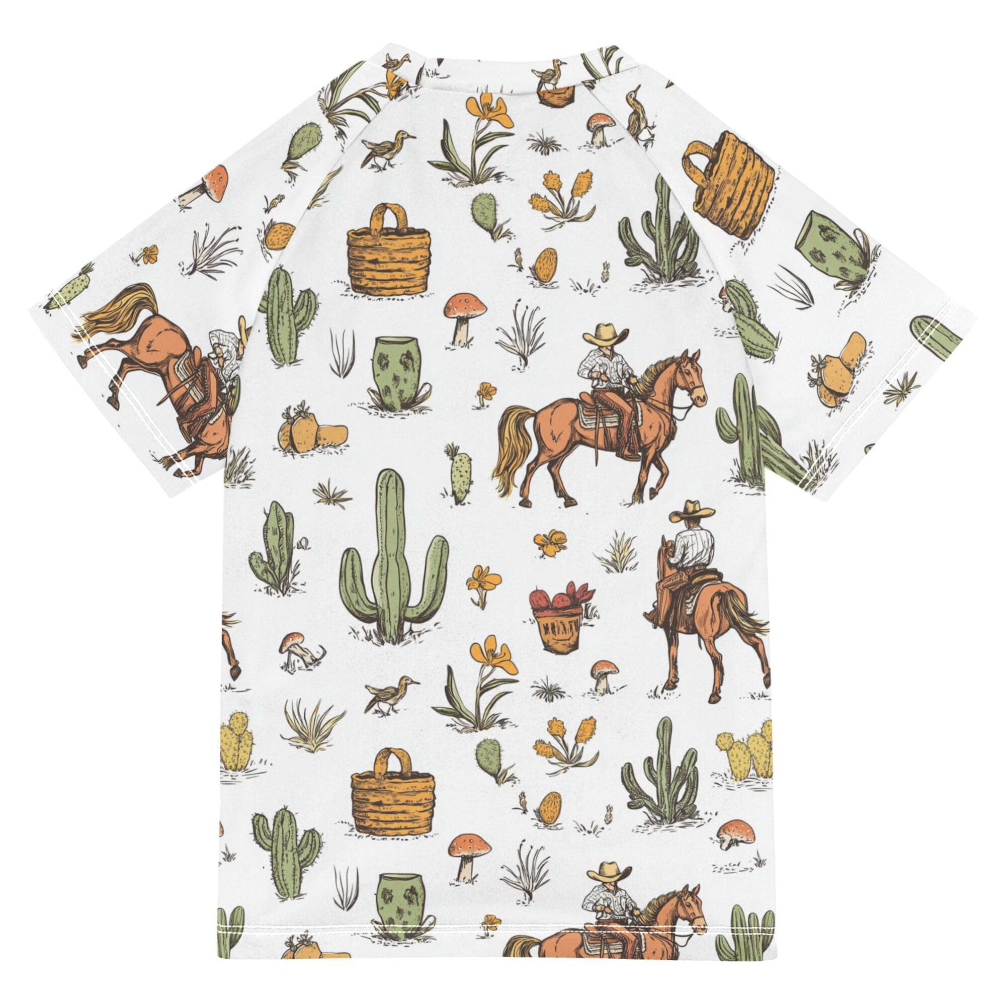 Western Cowboy Horse Cactus White Bathing Suit Kids Sun Protection Childrens Bathing Suits Swimwears Teen Clothing for Toddler Boy 7-8Y