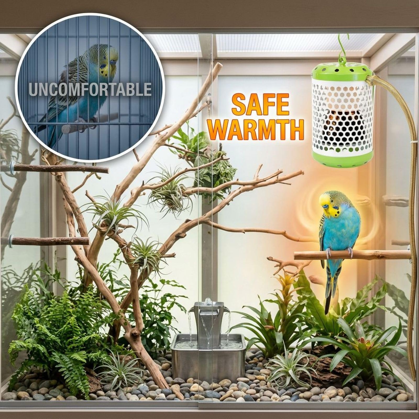 2 lampade riscaldanti per animali domestici con paralume anti-scottature, in ferro verde, scalda gabbia per uccelli, 50 W e 100 W, riscaldatori in ceramica per pappagalli, piccoli uccelli