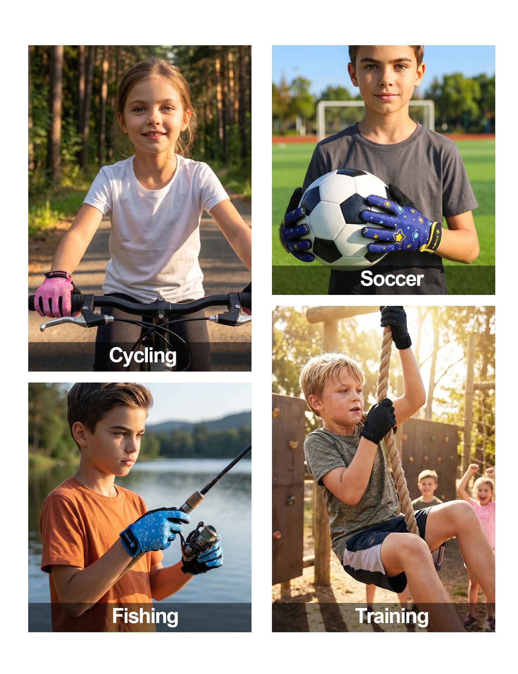 INBIKE Guantes Ciclismo para Niños de 5 a 12 Años Antigolpes, Antideslizantes, Transpirables con Tejido de Malla para Ciclismo, Running, Senderismo y Paseos al Aire Libre F230