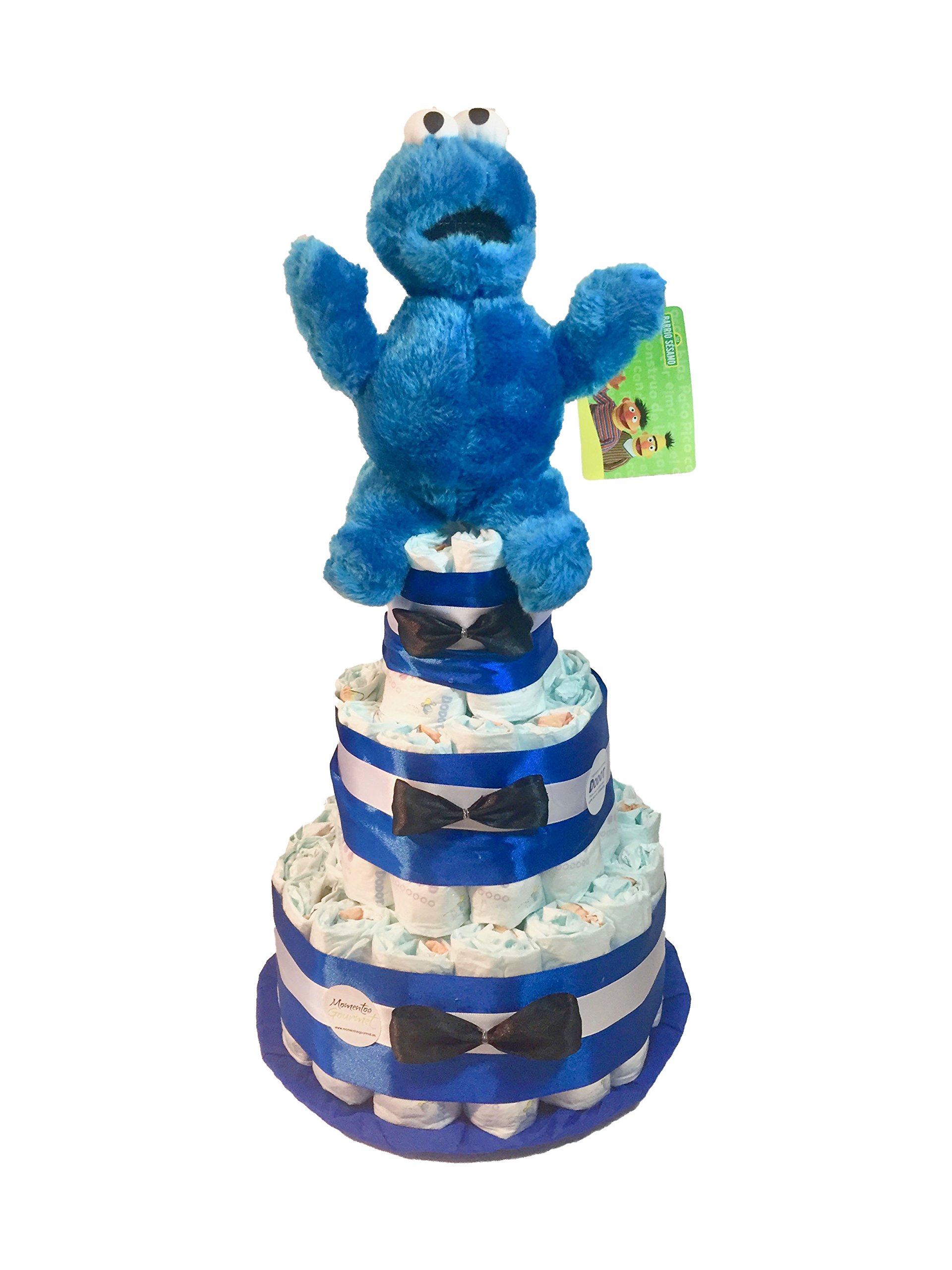 Tarta de pañales Barrio Sésamo Monstruo de las galletas (Talla 3 (4-9 kg) by MomentosGourmet Añade tu dedicatoria personalizada. Regalo para bebé muy práctico. Cesta Canastilla recién nacido.