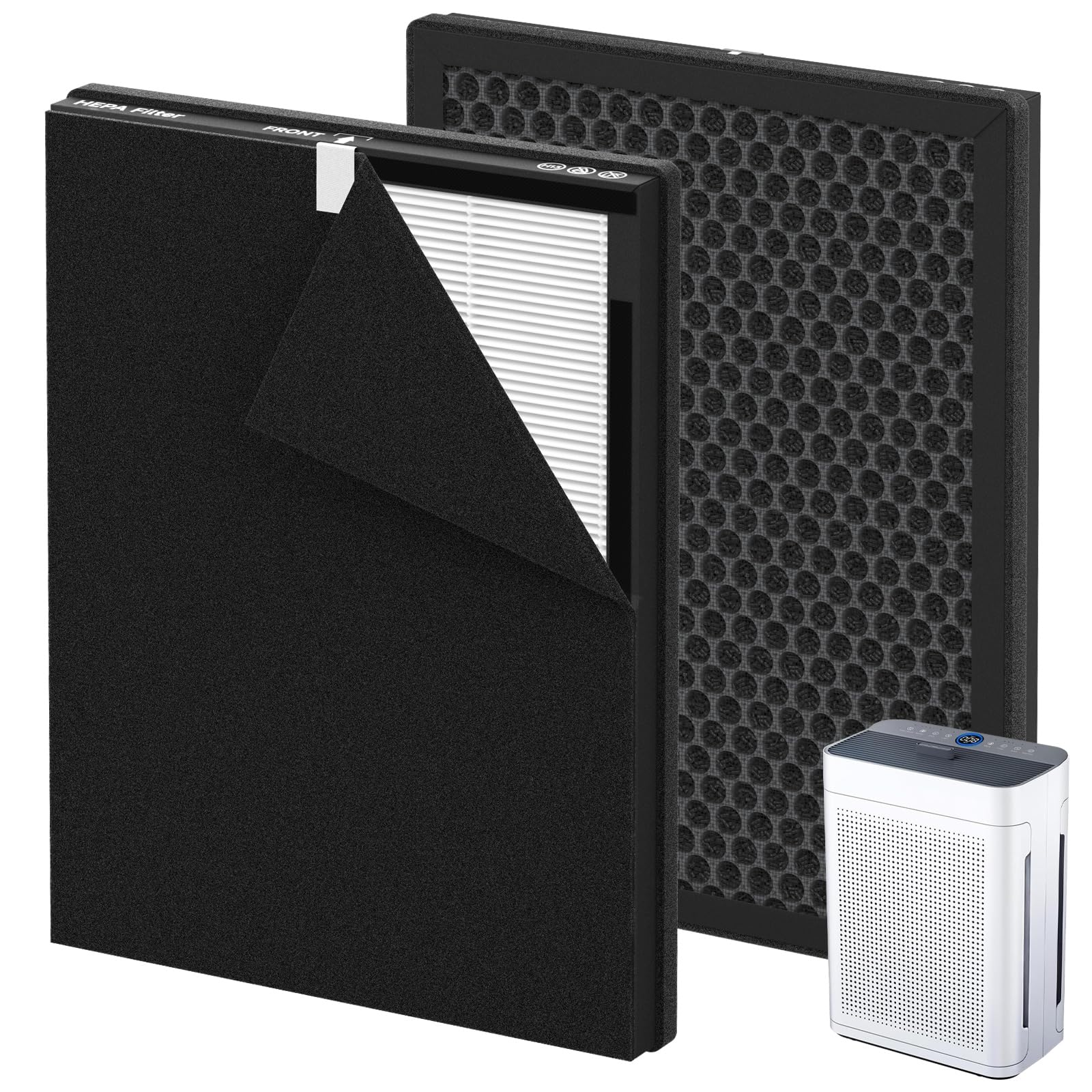 Photo 1 of 2 Pack K2 Replacement Filter Compatible with LUNINO K2, Double-Sided Filters for Home Large Room up to 3000sq.ft, H13 True HEPA and Activated Carbon Filter