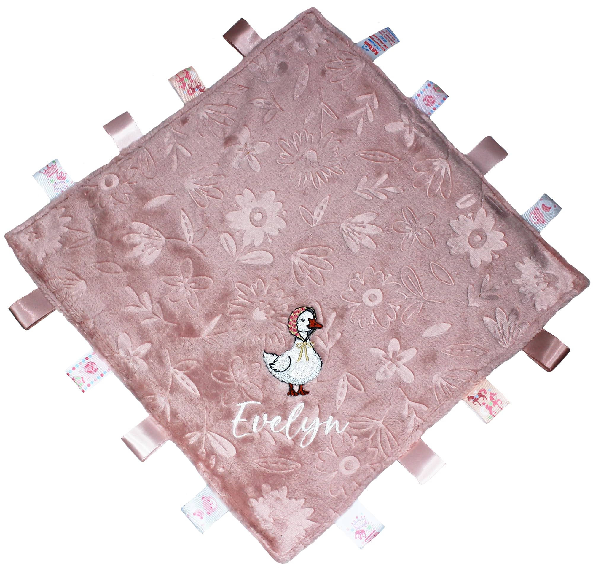 TeddyT's Personalised Embroidered Vintage Duck Luna Lilypond Floral Pink Snuggle Blanket (Dusky Pink)