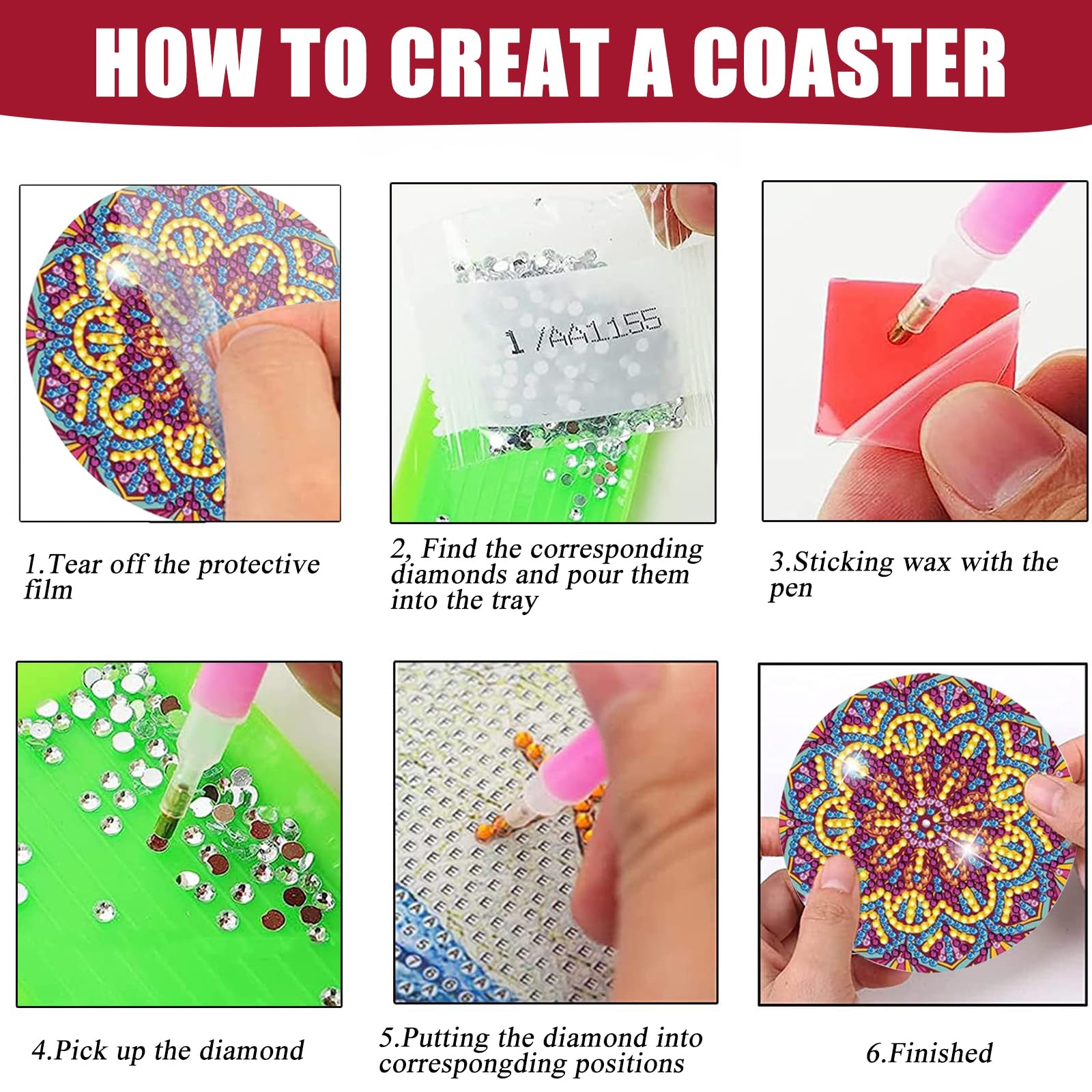 8 stuks 5D DIY Diamond Painting onderzetters set met houder, ronde mandala diamant diamant kunst onderzetters kits, kunst en ambachten doe-het-zelf kits voor beginners volwassenen benodigdheden cadeau